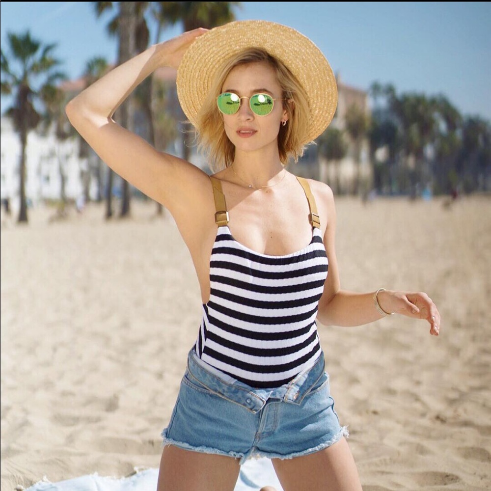 Planet Blue Black and White Striped One-Piece Swimsuit - Picture 5 of 7